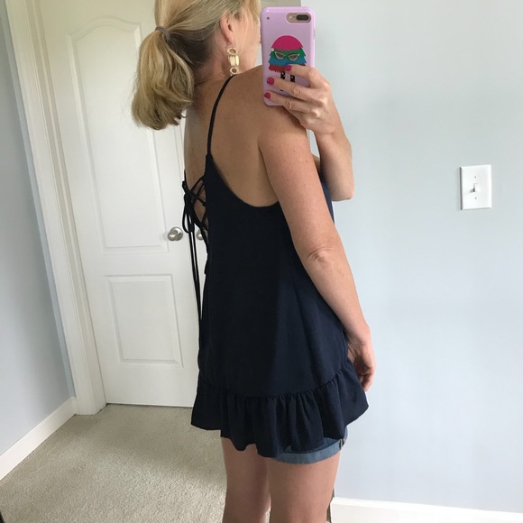 Navy Tie Back Tunic Tank - Picture 5 of 8